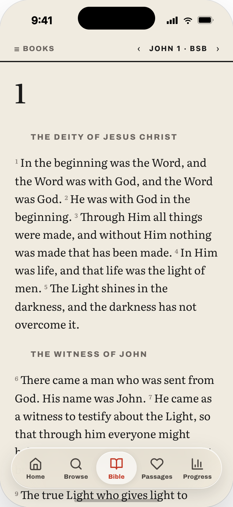 Bible reader showing John 1 in the Berean Standard Bible
